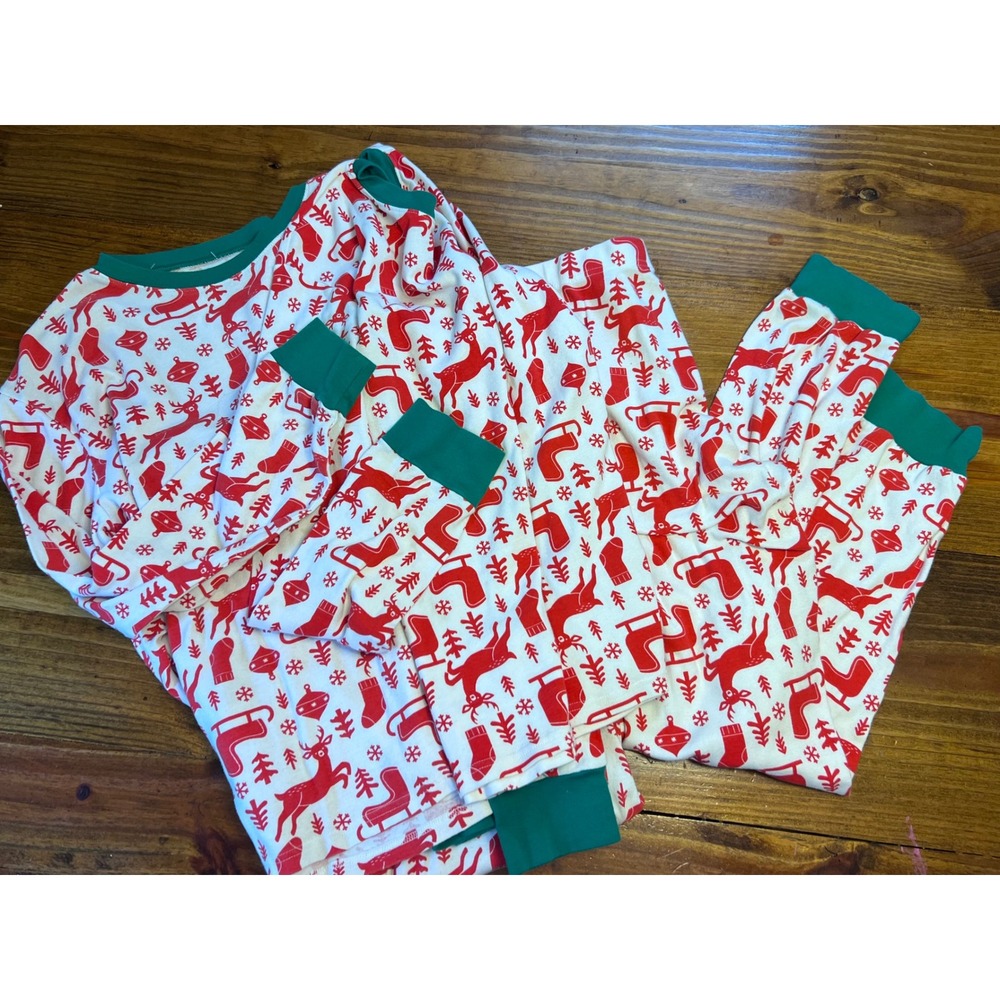 Carters Pajama Set of 2! Adult XL + 2XL Red White Christmas Reindeer Sleigh EUC